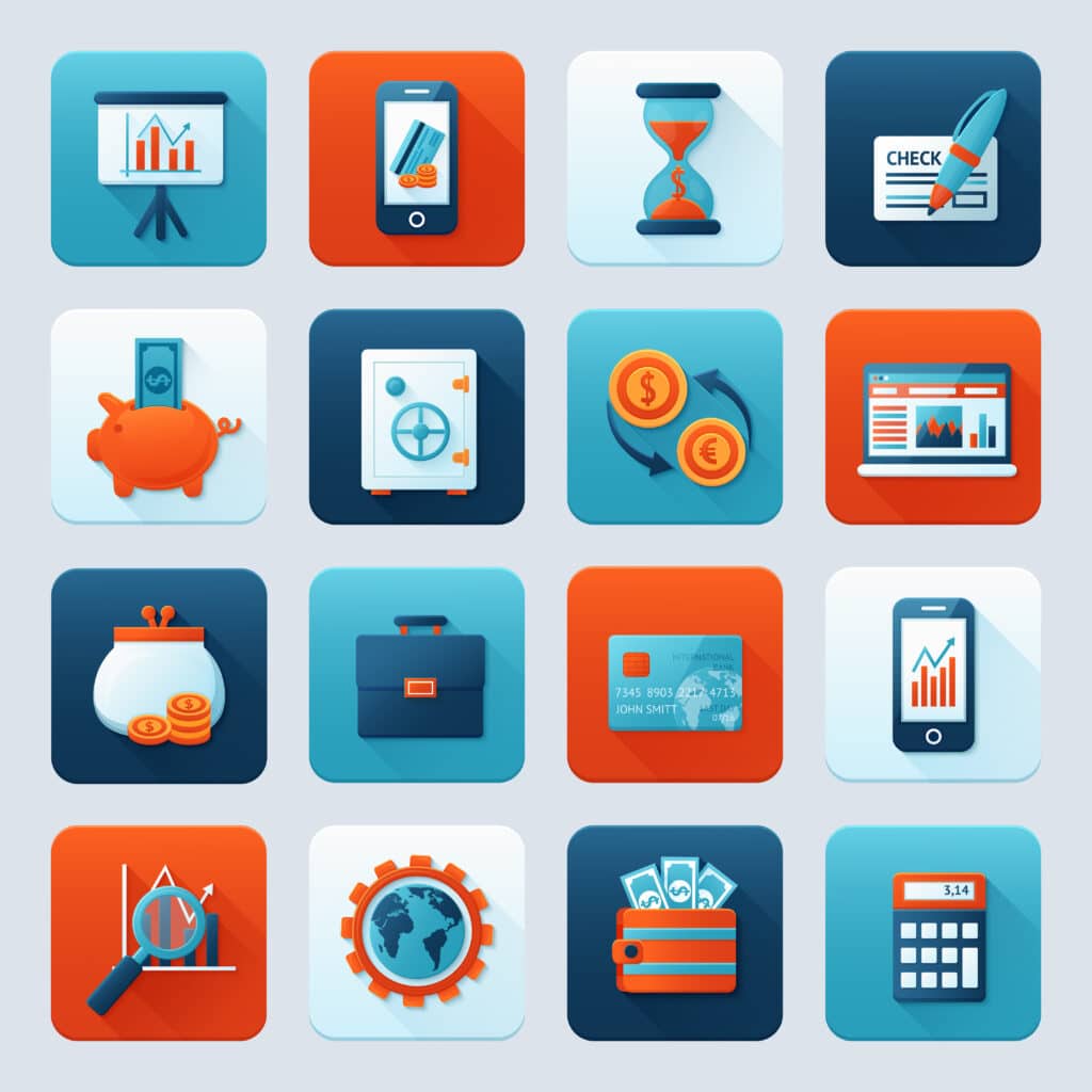 Examples of Icons and Symbols for Brand Style Orange and Blue